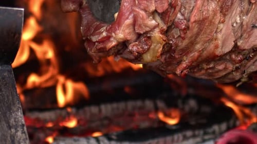 Meat Roasting Over Fire