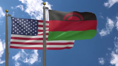 Usa Flag Vs Malawi Flag On Flagpole