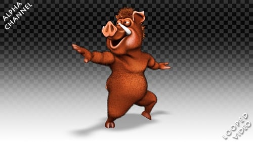 Animated Cartoon Warthog Dancing Loop with Alpha Channel