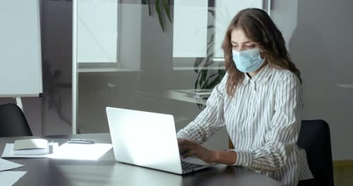 Quarantine Time Isolation Social Distancing, Freelance Work From Home Office. Young Business Woman