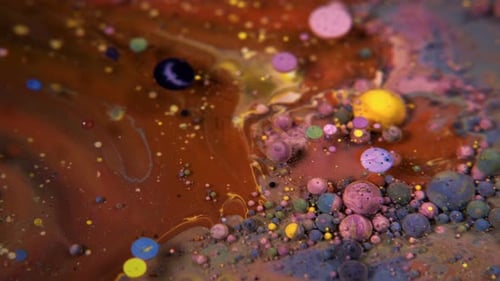 Abstract Colorful Acrylic And Food Paint Bubbles On Water 08