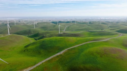 Wind Turbines on Green Hills Renewable Energy Source