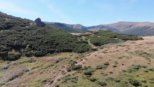 Aerial Panoramic View of Green Mountain Range and Hills in Valley of Carpathian