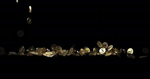 Golden Dollar Coins Falling and Piling Animation