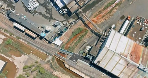 Aerial Panoramic View on of Industrial Zone Chemical Factory Production