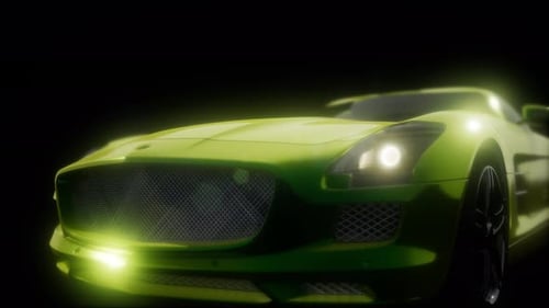 Dynamic Green Sports Car Animation with Flashing Headlights