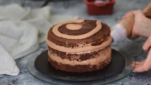 Chocolate Cake Frosted with Chocolate Cream Icing