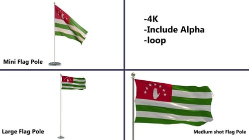 Abkhazia Flag Waving on Pole with Alpha Channel