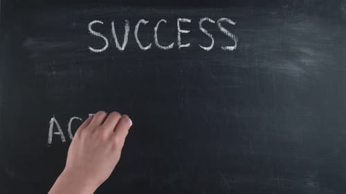 Success, Action, and Idea Circle on Chalkboard