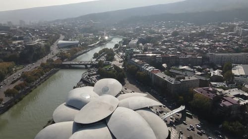 Gorgeous Cityscape of Tbilisi and the View of the River Kura on a Sunny Day
