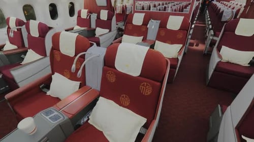 Interior of luxury airplane seating cabin