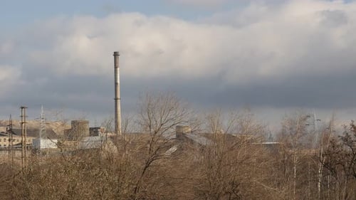 Atmosphere pollution with toxic hot flue gases 4K 2160p 30fps UltraHD footage - Industrial chimney s