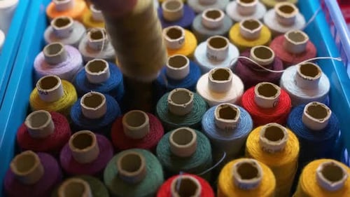 Colorful Sewing Thread Spools, Hand Selecting a Spool