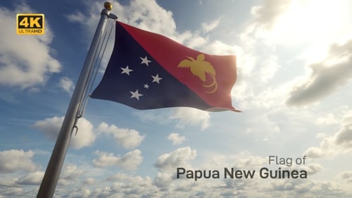 Realistic Papua New Guinea Flag Waving Against a Cloudy Sky