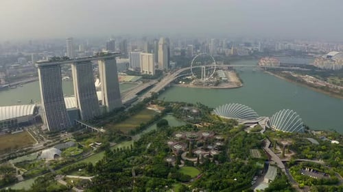 Aerial view of Singapore Skyscrapers With City. Corporate Offices Singapore.