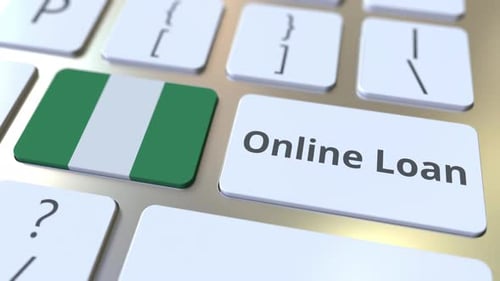 Online Loan Text and Flag of Nigeria on the Keyboard