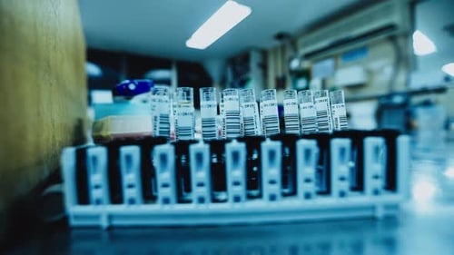 Test tubes in a medical laboratory ready for analysis - static isolated view