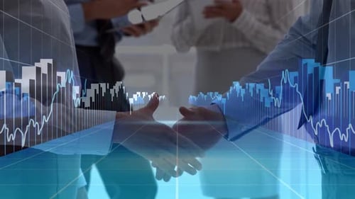 Business peoples interacting with data graphs
