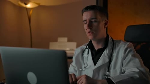 Doctor Telehealth Video Call Conversation at Night