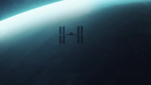 International Space Station ISS Orbiting Over Planet Earth in Outer Space