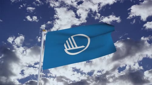 Corporate Blue Flag with Abstract Geometric Logo Waving