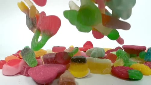 Gummy Candies Falling in Slow Motion