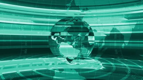 Digital Rotating Earth Globe Tech News Background