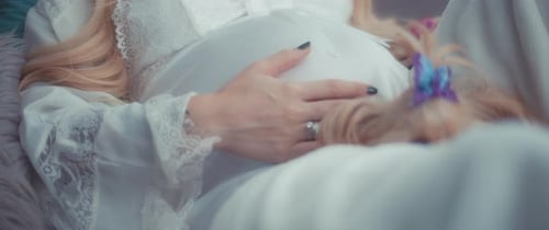 Pregnant Woman Resting with Dog Indoors