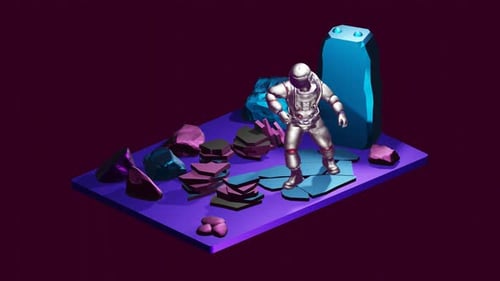 Futuristic 3D Geometric Astronaut on Alien Planet Walk