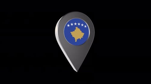 Kosovo Flag Location Pin Rotating 3D Animation