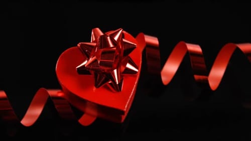 Red Heart Gift Box with Ribbon and Bow