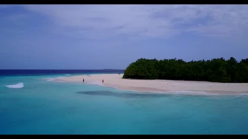 Aerial top view abstract of tranquil tourist beach time by shallow lagoon and white sandy background