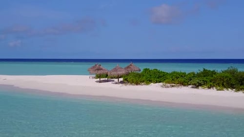 Drone landscape of tropical shore beach by water with sand background