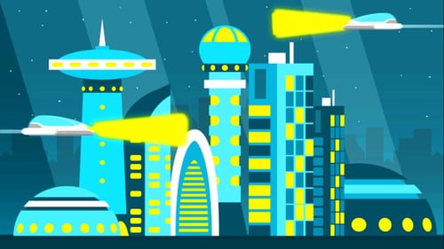 Smart City with Colorful Neon Lights