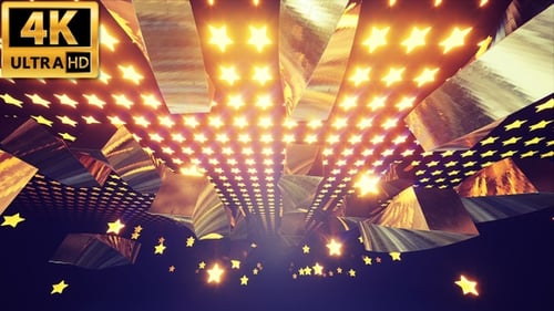 Golden Stars Moving Through Abstract Geometric Awards Tunnel Loop