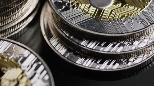 Macro Shot of Stacked Ripple Cryptocurrency Coins