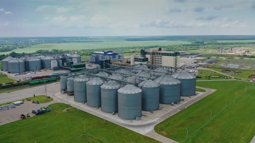 Aerial View of Agricultural Grain Silo Facility