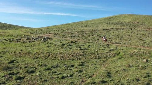 Un jeune homme chevauchant un cheval sur la montagne
