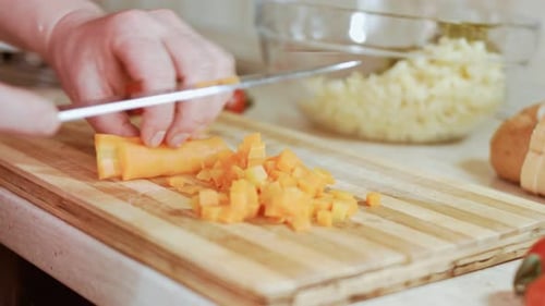 Cutting Carrot for Olive Salad Russian Salad