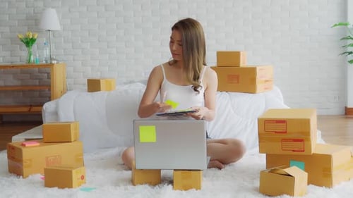 Businesswoman working with laptop for Online shopping at home