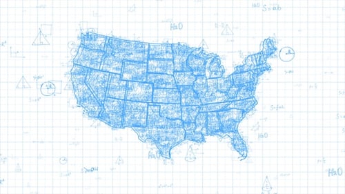 Animated Sketch US Map with Scientific Formulas