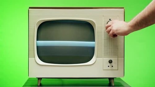 Old Television with Grey Interference Screen on Chroma Green Background