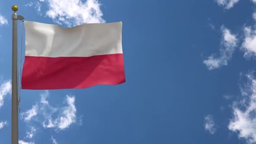 Realistic Poland Flag Waving in Blue Sky