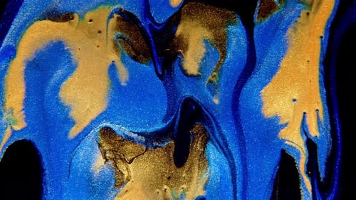 Abstract Fluid Art Swirls in Blue and Gold