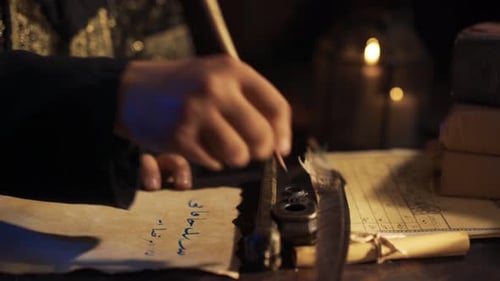 Writing on Parchment With Quill and Ink