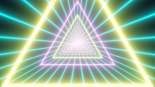 Retro Aesthetic Vaporwave Triangle Tunnel Shape Neon Glow Grid Lines - 4K