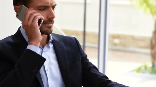 Handsome Man Talking on Smartphone in Office