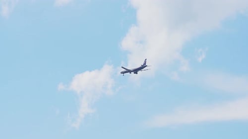 Avión volador en cielo azul.