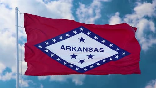 Arkansas State Flag Waving with Blue Sky Background