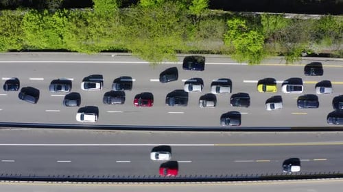 Cars and Truck Driving on Crowded Highway